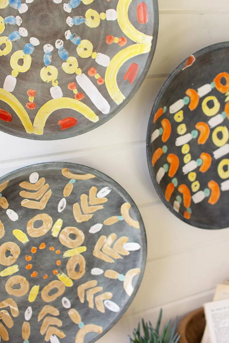 Set of 3 Hand-Painted Ceramic Platter Wall Art