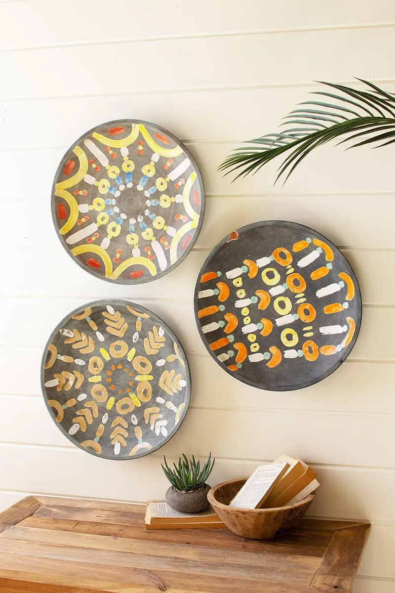 Set of 3 Hand-Painted Ceramic Platter Wall Art