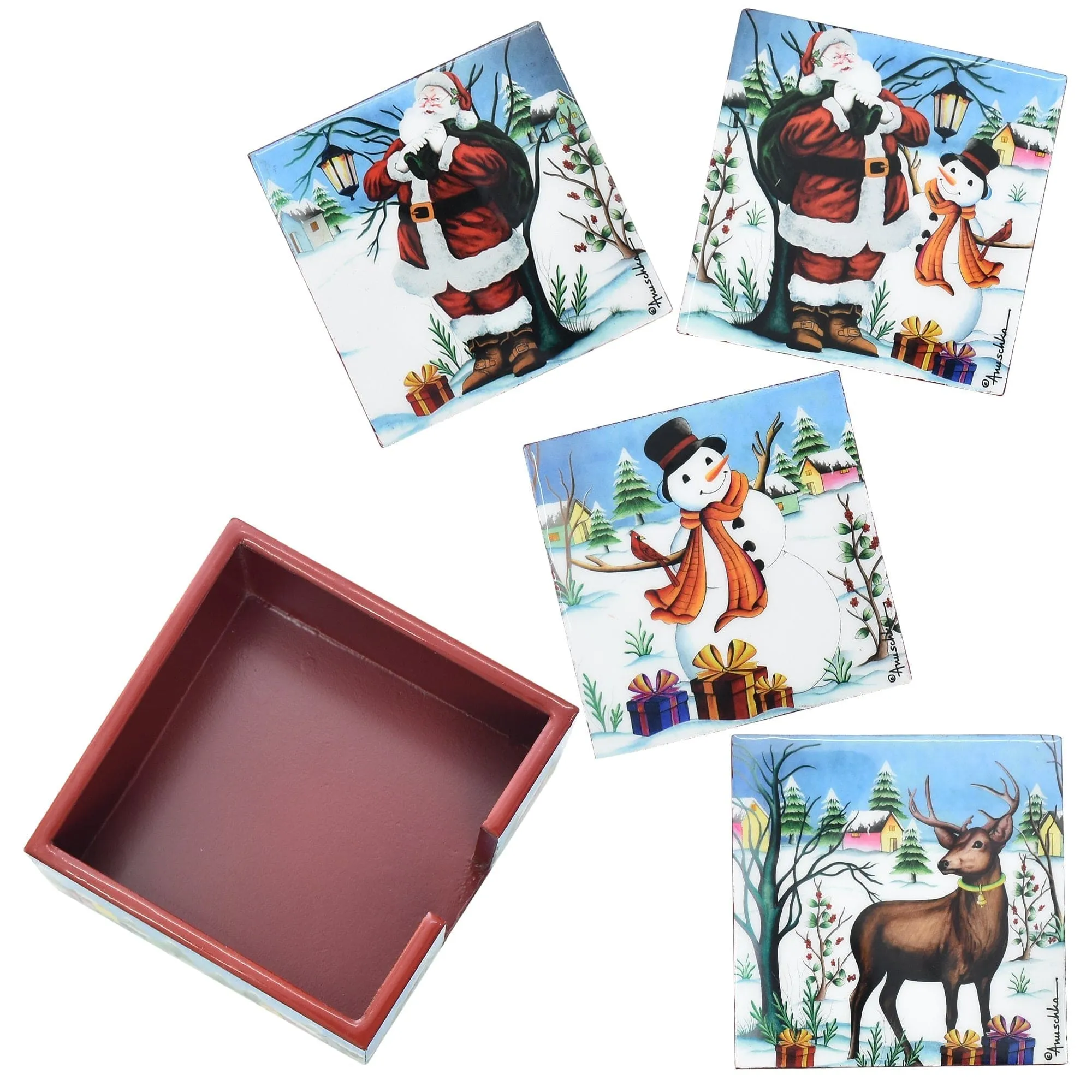 Set of 4 Wooden Printed Square Coasters (Revive Collection) - 25000-B