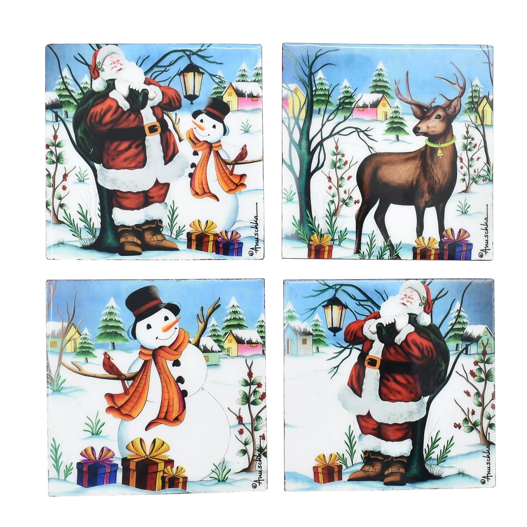 Set of 4 Wooden Printed Square Coasters (Revive Collection) - 25000-B