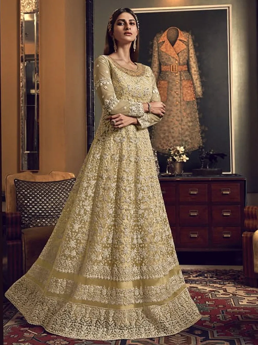 Shirin Gold Butterfly Net Floor Length Embroidered Anarkali Suit