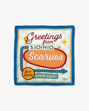 Silk 1950's Pocket Square - Soho Sign Blue