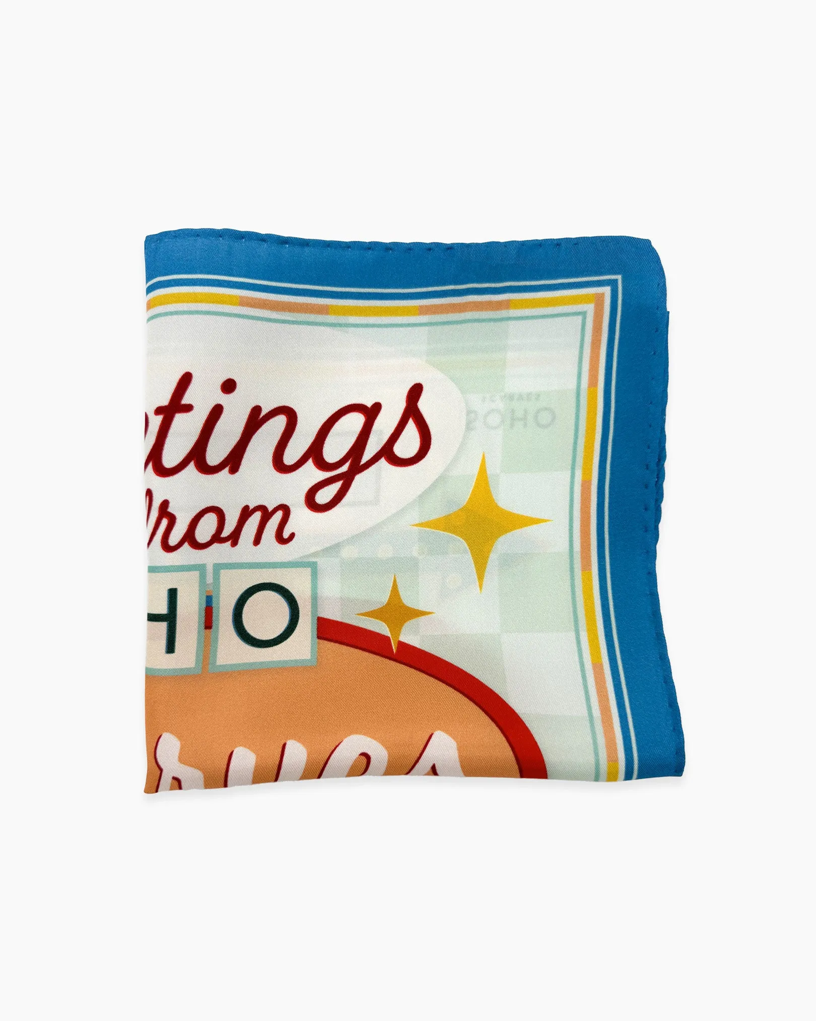 Silk 1950's Pocket Square - Soho Sign Blue