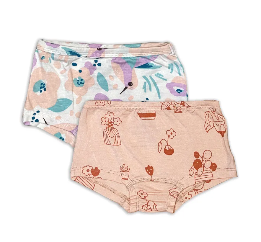 Silkberry Girls 2pack Bamboo Boxer Briefs Hummingbird Mix