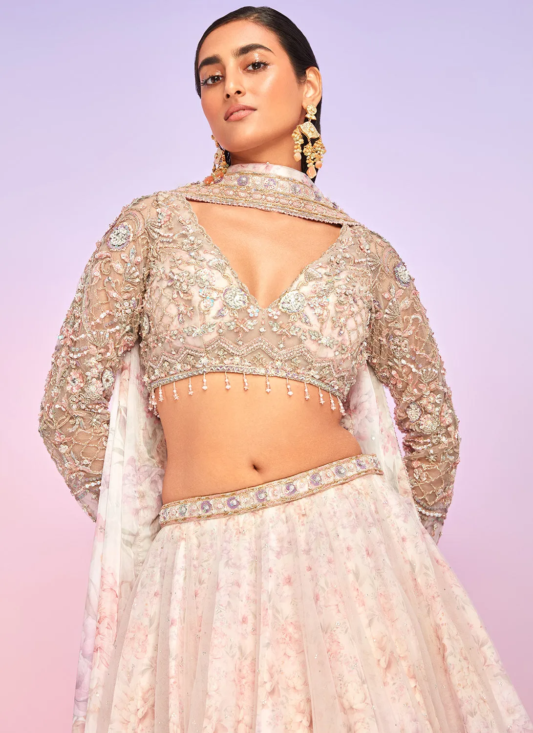 Soft Pink Floral Embellished Lehenga