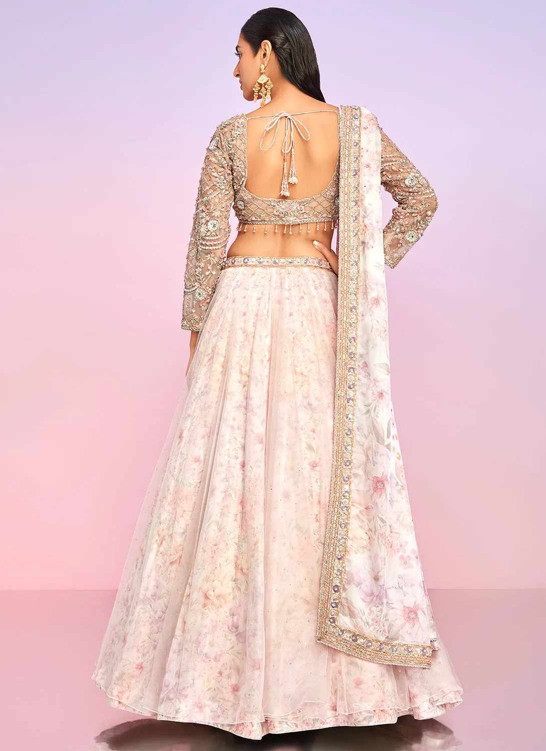 Soft Pink Floral Embellished Lehenga
