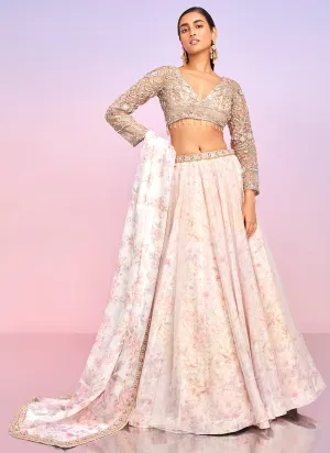 Soft Pink Floral Embellished Lehenga