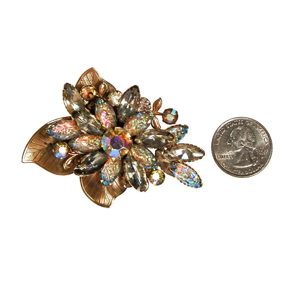Sparkling Jude Lee Aurora Borealis Rhinestone Flower Brooch