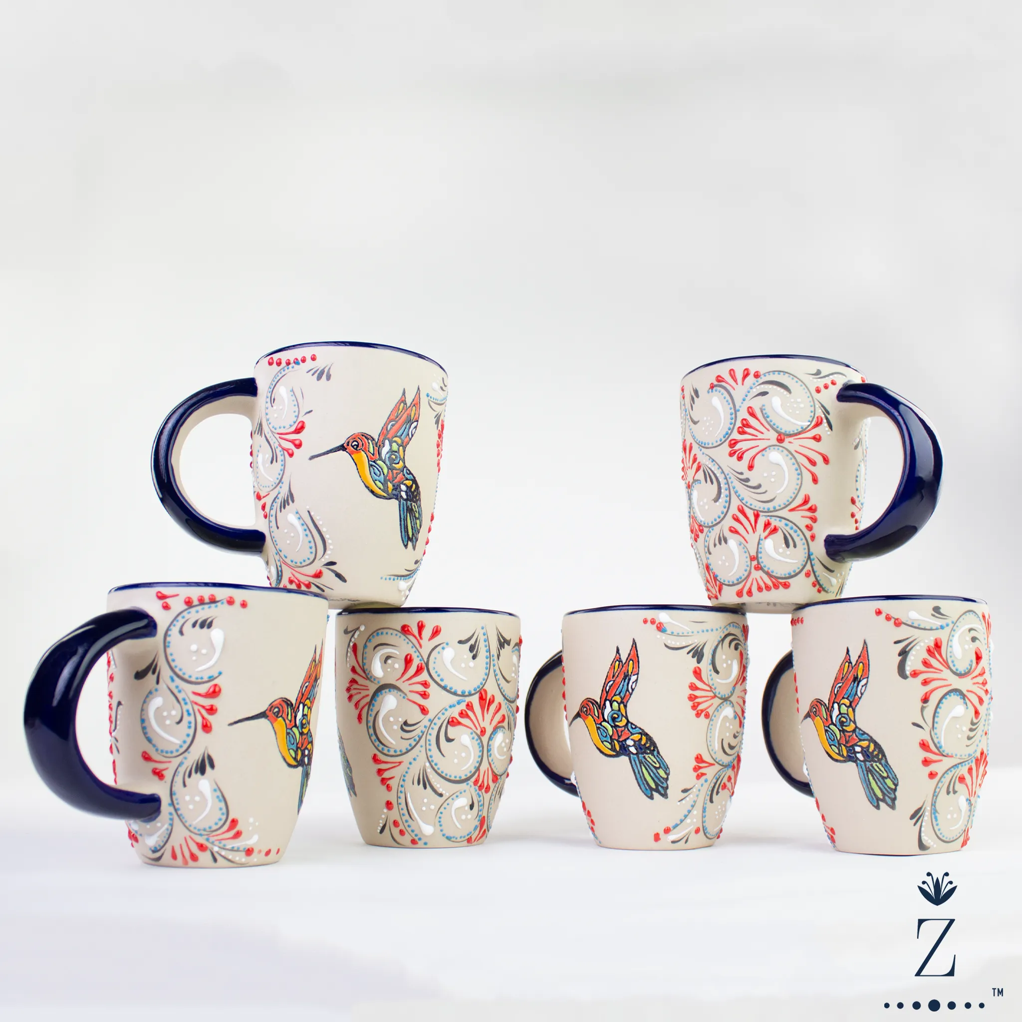 Stoneware Mugs 12oz | Colibri Hand Painted Pattern