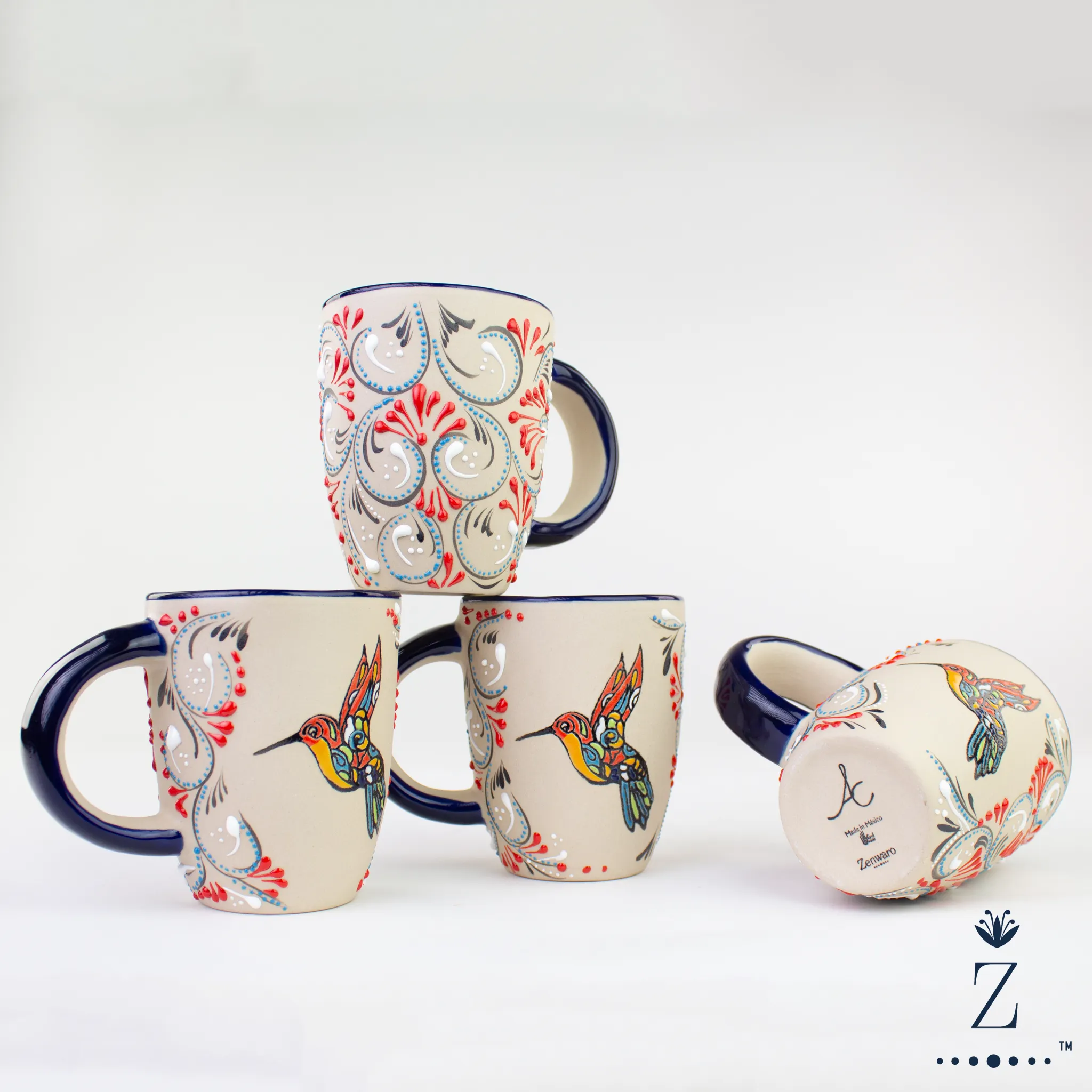 Stoneware Mugs 12oz | Colibri Hand Painted Pattern