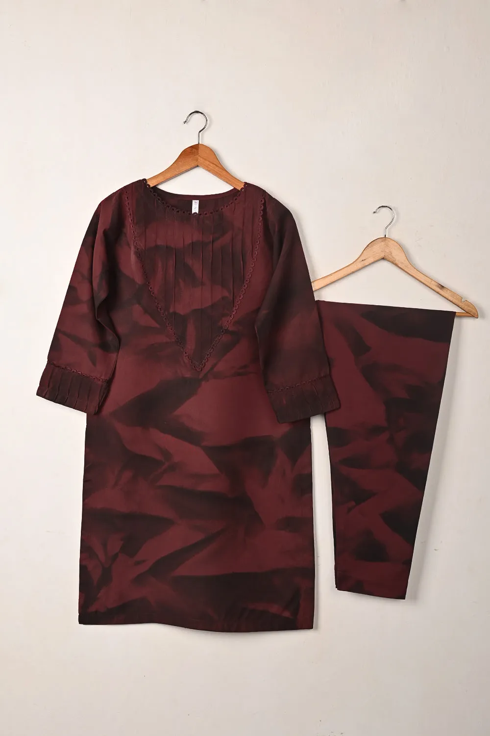 STP-292A-Maroon - 2Pc Ready to Wear Spray Contoured Co-Ord Set