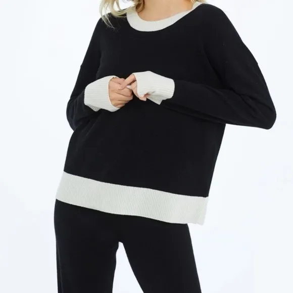 Summersalt The Coziest Cashmere Blend Crew Sweater Black &amp; Ivory Size XS