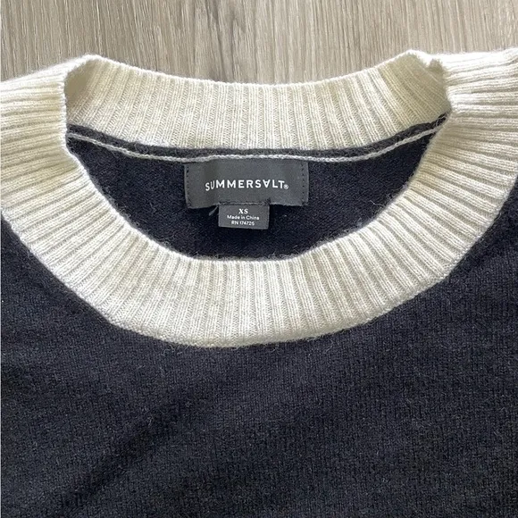 Summersalt The Coziest Cashmere Blend Crew Sweater Black &amp; Ivory Size XS