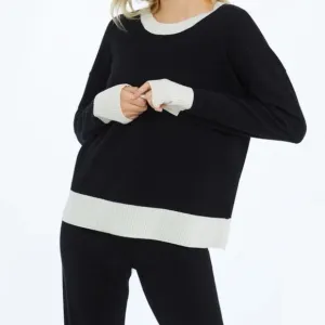 Summersalt The Coziest Cashmere Blend Crew Sweater Black &amp; Ivory Size XS