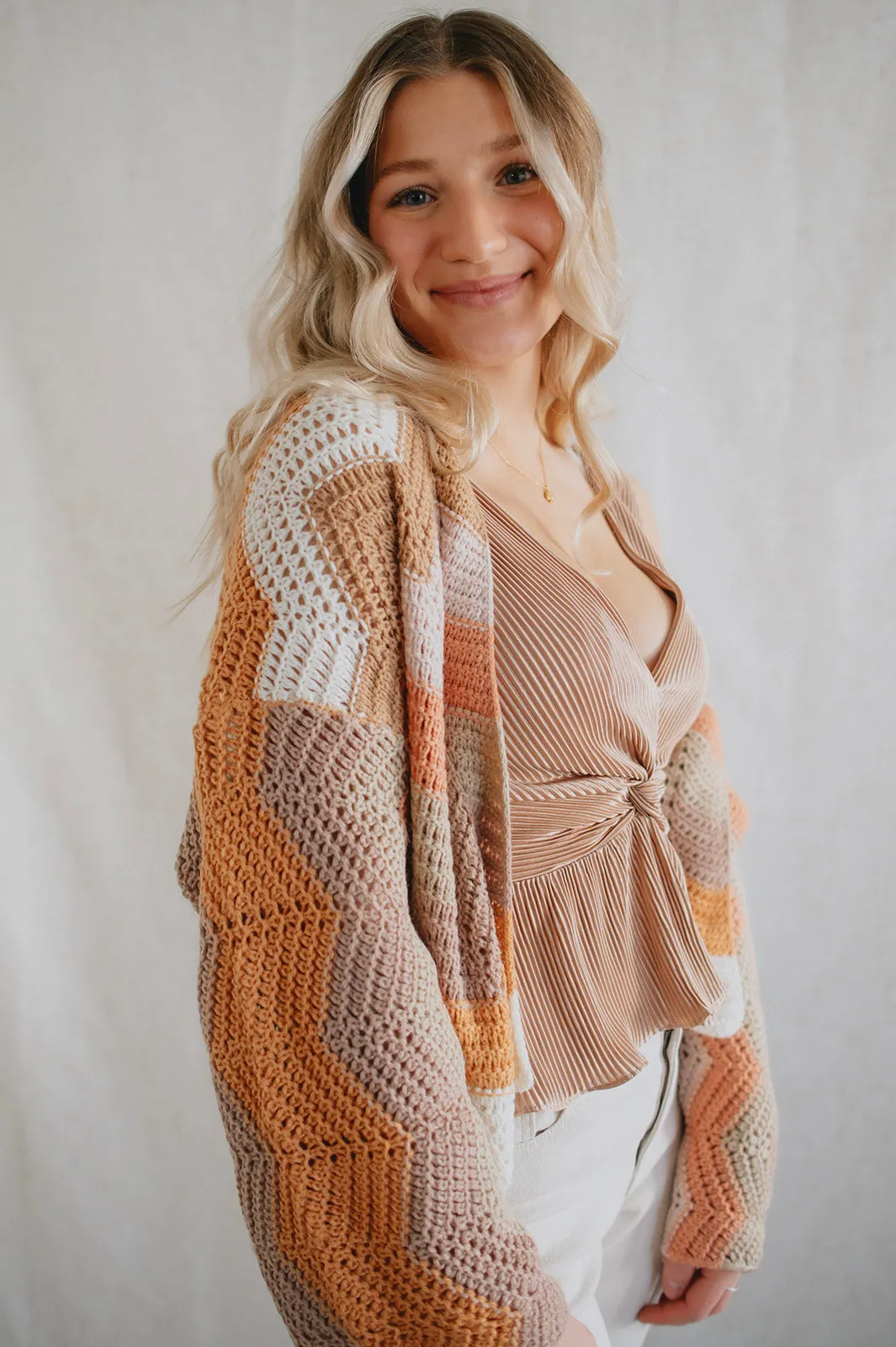 The Valeria Stripe Crochet Cardigan - PLUS