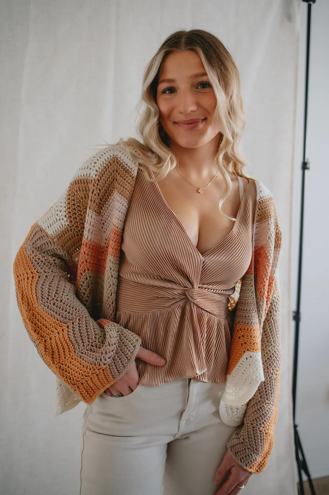 The Valeria Stripe Crochet Cardigan - PLUS