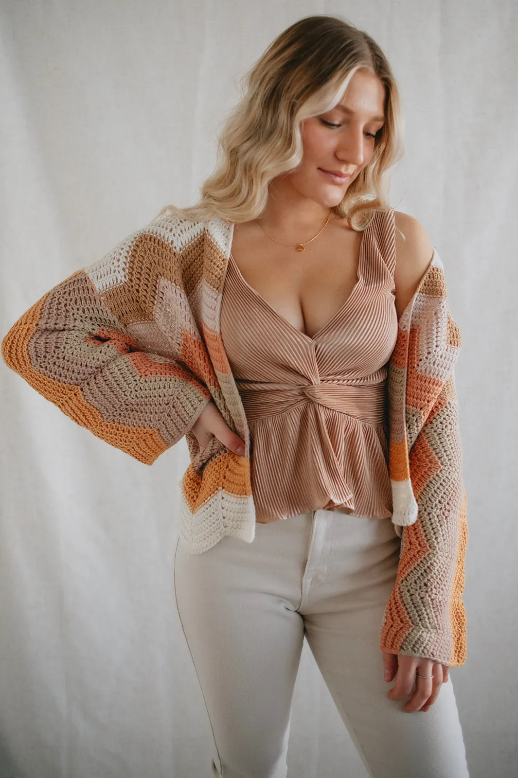 The Valeria Stripe Crochet Cardigan - PLUS