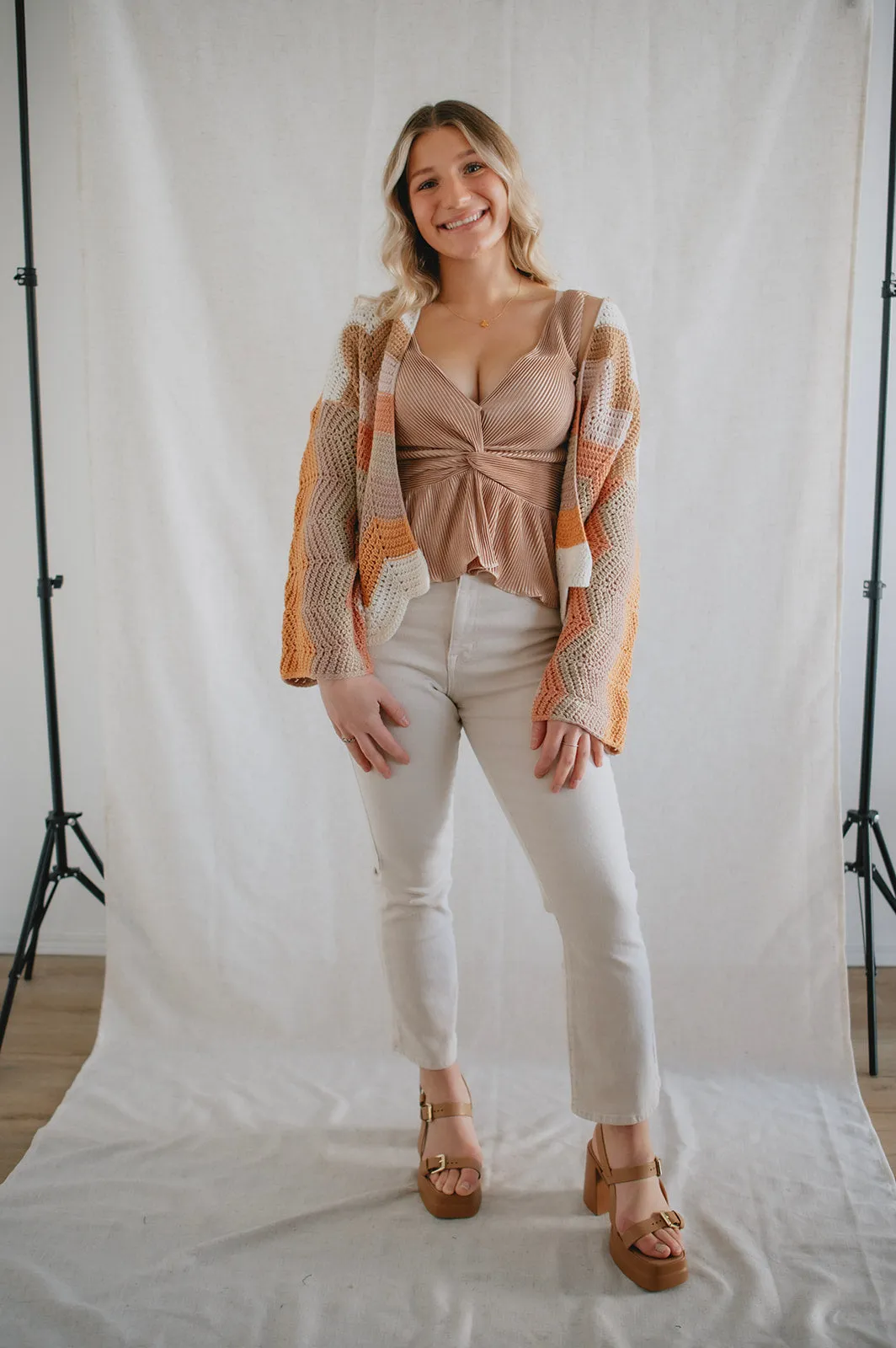 The Valeria Stripe Crochet Cardigan - PLUS