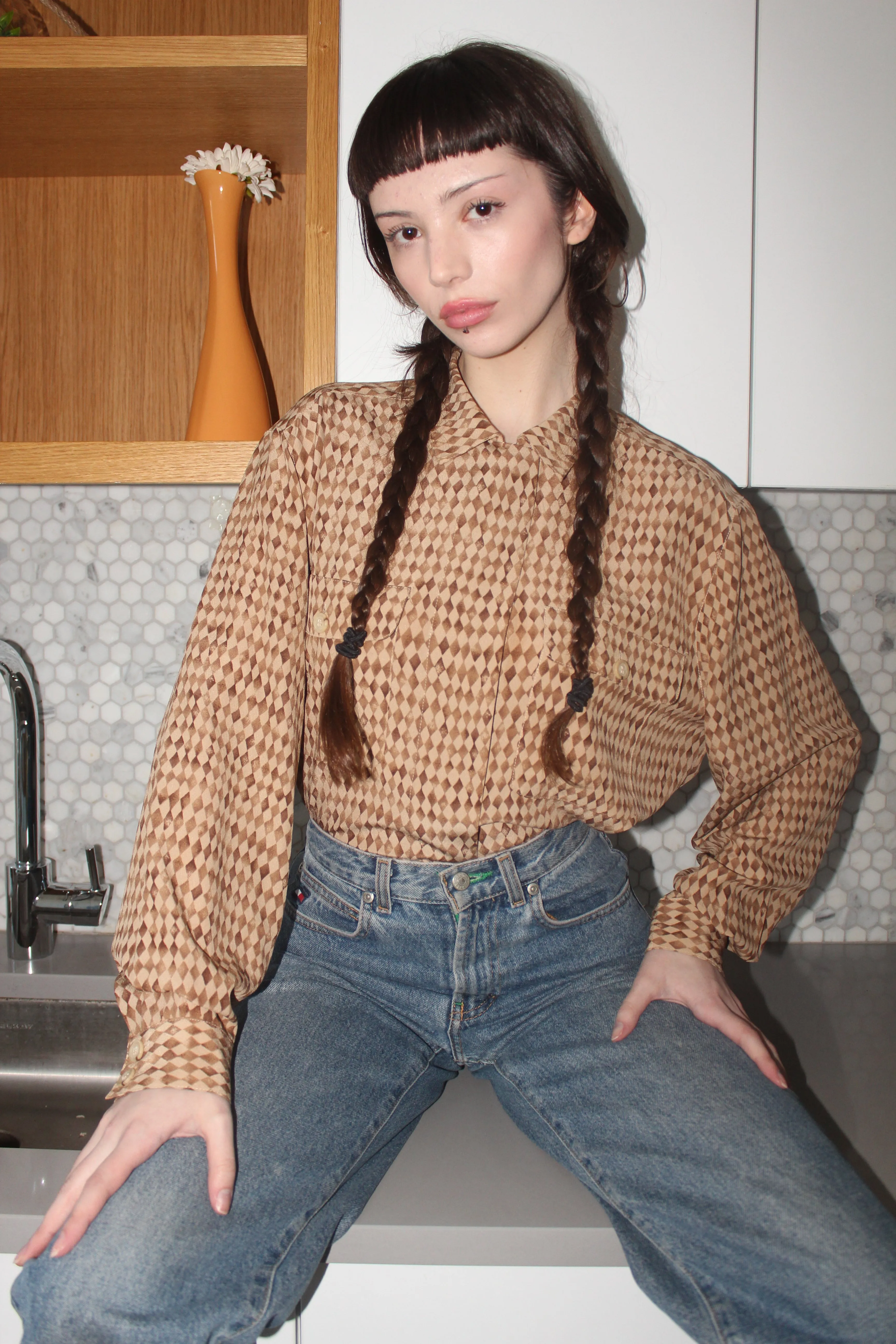 Vintage 90s Checkered Button Up (L)