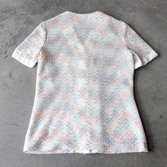 Vintage Marty Gutmacher White Blue Red Chevron Stripe Short Sleeve Knit Top