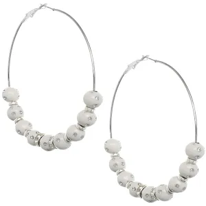 White Beaded Decor Hoop Earrings