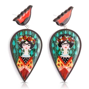 Wood and Glass Frida Earrings