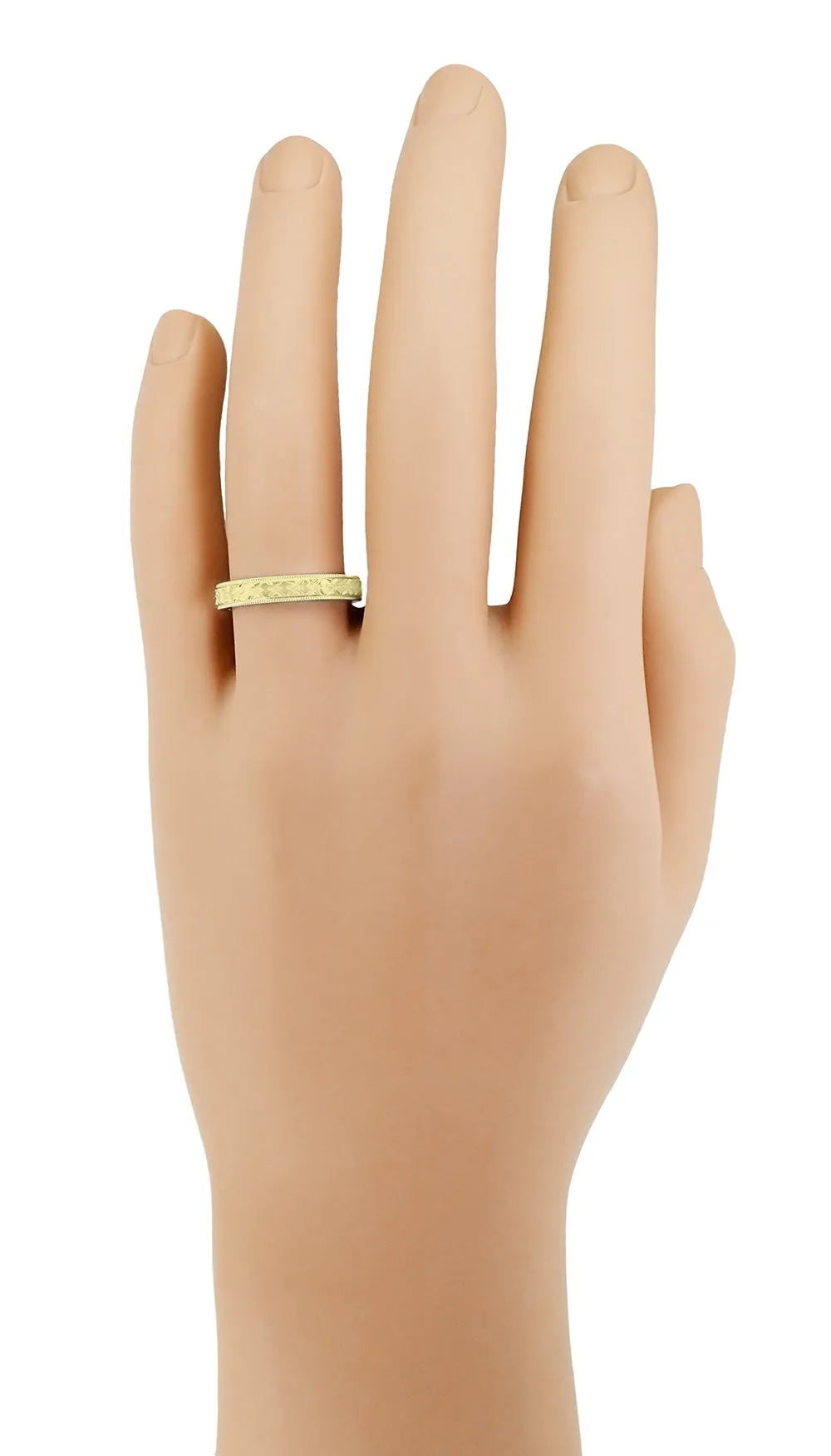 Yellow Gold 1950's Mid Century Modern Carved Interlocking Chevrons Wedding Ring - 4mm