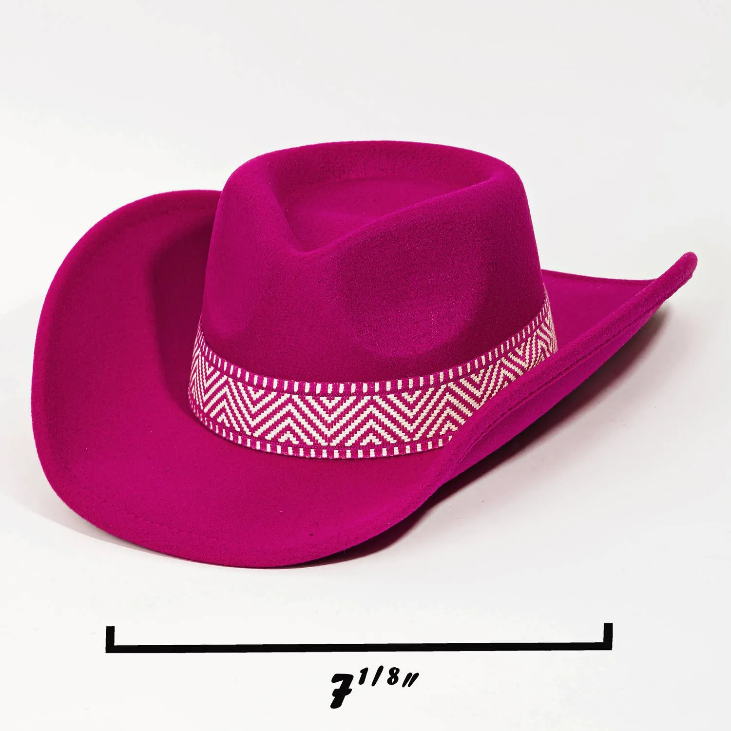 Zig Zag Ribbon Strap Cowboy Hat: Fuchsia
